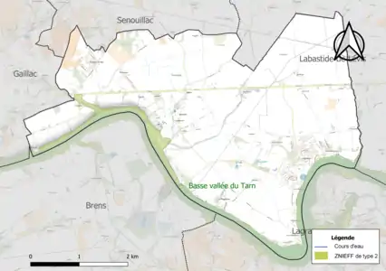 Carte de la ZNIEFF de type 2 sur la commune.