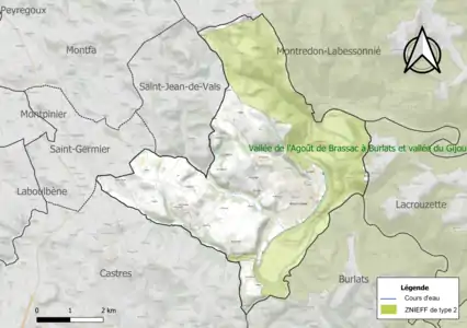 Carte de la ZNIEFF de type 2 sur la commune.