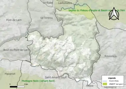 Carte de la ZNIEFF de type 2 sur la commune.