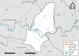 Carte en couleur présentant le réseau hydrographique de la commune