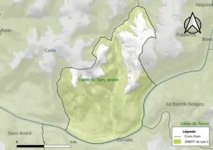 Carte de la ZNIEFF de type 2 sur la commune.