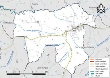 Carte en couleur présentant le réseau hydrographique de la commune