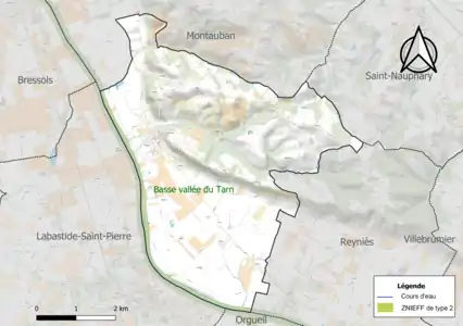 Carte de la ZNIEFF de type 2 sur la commune.