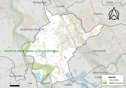 Carte de la ZNIEFF de type 2 sur la commune.