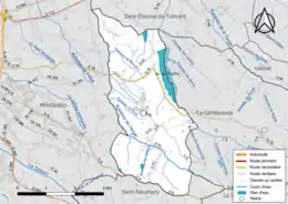 Carte en couleur présentant le réseau hydrographique de la commune