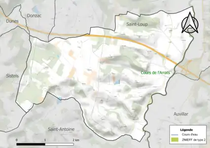 Carte de la ZNIEFF de type 2 sur la commune.