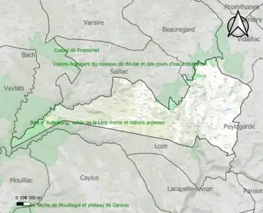 Carte des ZNIEFF de type 1 sur la commune.