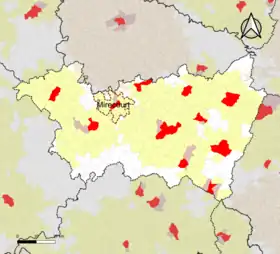 Localisation de l'aire d'attraction de Mirecourt dans le département des Vosges.