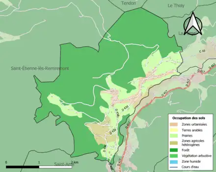 Carte en couleurs présentant l'occupation des sols.