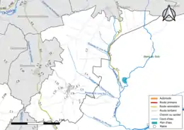 Carte en couleur présentant le réseau hydrographique de la commune
