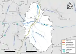 Carte en couleur présentant le réseau hydrographique de la commune
