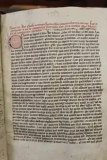 Folio 36 recto du cartulaire AA 84 de Douai, réalisé entre le début du XIVe siècle et le début du XVIIe siècle.