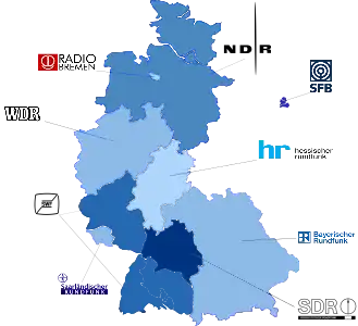 Ancienne carte des stations membres de l'ARD avant la rééunification