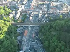 Vue aérienne du centre d'Aywaille.