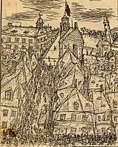 Dessin à l'encre d'un ghetto.