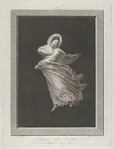 Una baccante che indossa un drappeggio che scorre, guardando in basso, il braccio destro piegato e il braccio sinistro disteso, incastonata su uno sfondo nero all'interno di una cornice rettangolare  (Une bacchante portant une draperie qui coule, regardant vers le bas, le bras droit plié et le bras gauche tendu, sur un fond noir à l'intérieur d'un cadre rectangulaire) Entre 1795 et 1820