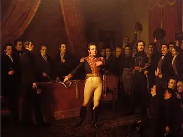 Manuel Antonio Caro (Chili) Abdicación de O´higgins (« L'abdication de Bernardo O'Higgins », 1875, Musée historique national (es)).