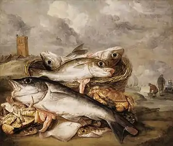 Nature morte de poisson sur la rive à Egmond aan Zeevers 1660, Musée des beaux-arts de Budapest
