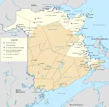 Principales communautés et régions acadiennes.