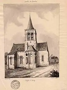 Dessin de l'église par Amédée Piette (1808-1803).