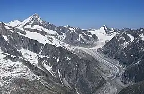 Vue du glacier de Fiesch avec en haut au centre la jonction avec le glacier de Galmi.