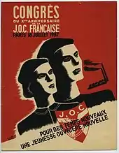 Affiche du rassemblement des 10 ans de la JOC en 1937 au Parc des Princes de Paris