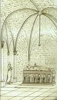 Vue du tombeau d'Abélard à Saint-Marcel.Gravure d'après un dessin d'Alexandre Lenoir.