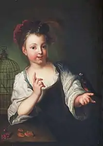 Jeune fille avec un oiseauColl. particulière.