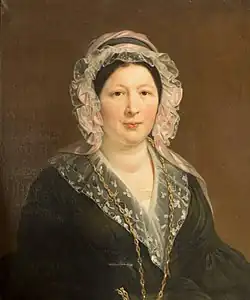 Portrait de jeune femme au grand sautoir avec coiffe de dentelle, 1844, localisation inconnue.