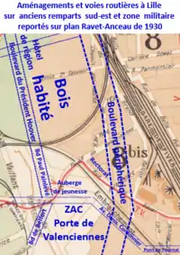 Aménagements et voies routières sur anciens remparts sud-est et zone militaire de Lille