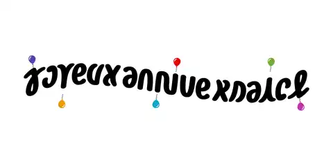 Ambigramme formé des deux mots indissociables « Joyeux Anniversaire », où certaines lettres se chevauchent.