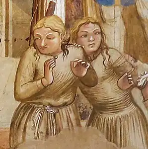 Détail d'une fresque, deux femmes esclaves blondes.