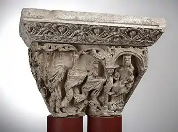 Chapiteau roman, L'Adoration des Mages  (anonyme, Musée des Augustins, 1120-1140).
