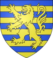 Burelé d'azur et d'or, au lion d'or, brochant sur le tout.