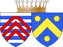 Illustration montrant les blasons associés des deux familles.