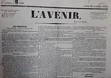 Le journal l'Avenir, dont la devise était Dieu et la liberté.