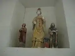 De gauche à droite, Sainte Marguerite (XVIe), Saint Éloi (XVIe) et Saint Fiacre (XVIIe).