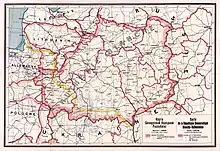Carte de la Ruthienie Blanche présentée à la Conférence de la paix par la délégation de la Ruthienie Blanche (frontières de 1918).