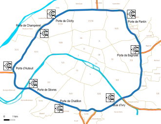 Carte localisant les radars. 4 sur le périph intérieur, 4 sur l'extérieur