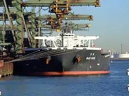 Le minéralier Bao Guo (300 × 50 m, 208 014 DWT) en train d'être déchargé au EMO en 2009.