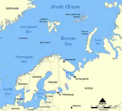 Carte de localisation de la mer de Barents.