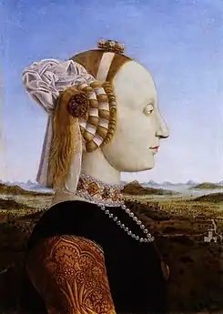 Piero della Francesca, Portrait de la duchesse d'Urbino, c. 1472–1473, Galerie des Offices, Florence