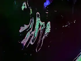 Image satellite des îles Belcher : l'île Flaherty est au centre