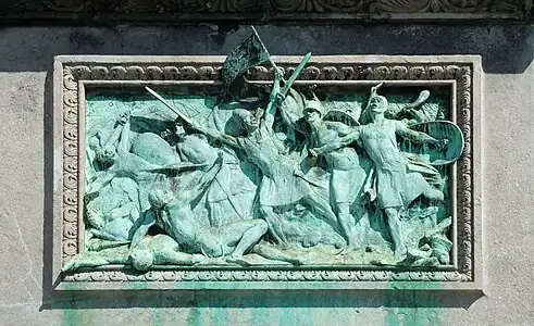 L'Assaut de Jérusalem, piédestal du Monument à Godefroid de Bouillon, 1897, Bruxelles.