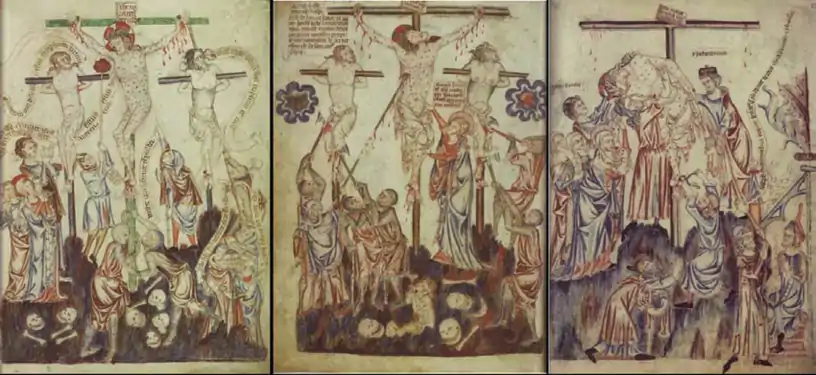 Christ nu ou en perizonium transparent.Bible d'Holkham (en), XIVe siècle.