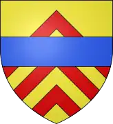 Blason avec 3 chevrons rouges sur fond jaune et une bande horizontale bleue au milieu