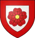 Bourg-Bruche :  D'argent à la rose de gueules boutonnée d'or et à la bordure aussi de gueules.