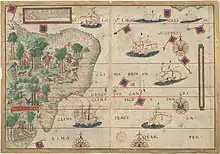 Ancienne carte représentant la côte est de l'actuel Brésil.