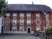 Représentation picturale des Arts libéraux sur la façade de l'école latine, à Brugg.