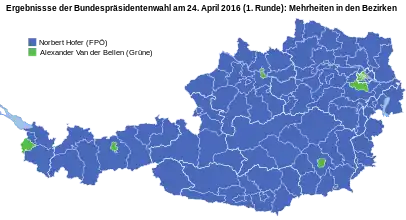 Grafische Aufbereitung der Mehrheitsverteilung auf Ebene der politischen Bezirke